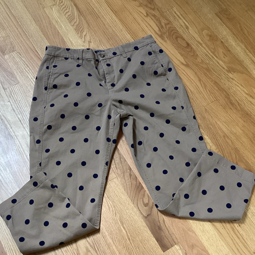 J. Crew Women’s Khaki Pants with Navy Polka Dots